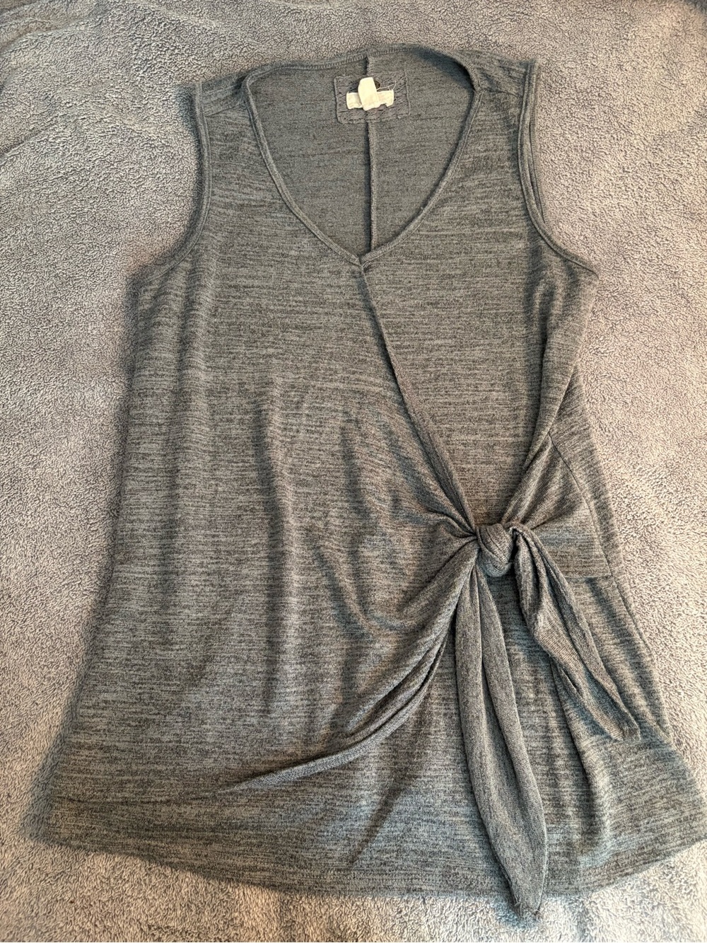 Cupio Blush Gray Side Tie V-Neck Tank Top Sleeveless Large Adjustable Tie